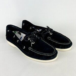 Aquatalia Womens Layne Deck Boat Shoes Black Waterproof Suede Leather size 8.5